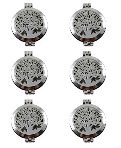 JJG 6Pcs Silver Round Tree of Life Aromatherapy Essential Oil Lockets Pendants for Jewelry Necklace Making