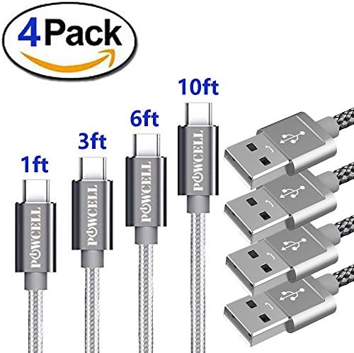 Pack of 1/3/6/10 Feet Charger Cord for Google Pixel 2 Pixel XL Pixel 2 XL Nexus 6P Samsung Galaxy S9 S9+ S8 Note 8 Plus OnePlus 5 5T 3 3T LG V20 V30 USB Type C Fast Charge and Data Sync Cable (Gray)