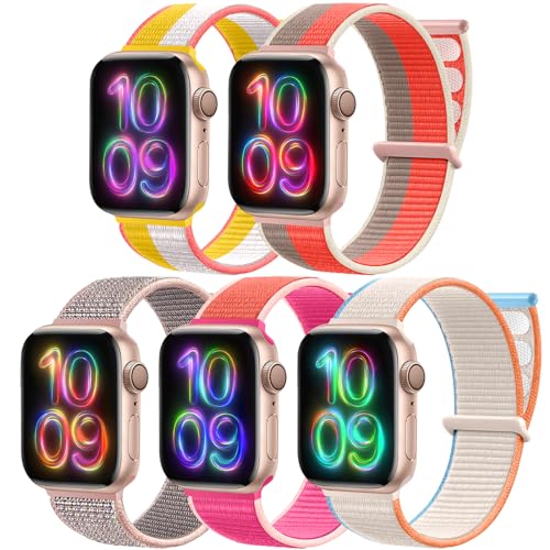 Chinber 5 Pack Sport Loop Bands Compatible with Apple Watch Band 38mm 40mm 41mm 42mm 44mm 45mm 46mm 49mm Women Men, Soft Textile Nylon Strap for iWatch Ultra/Ultra 2 Series 10/9/8/7/6/5/4/3/2/1/SE
