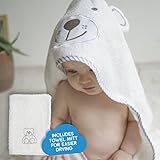 Premium Bamboo Baby Hooded Bath Towel Set with Wash/Drying Mitt | Hypoallergenic, Anti-microbial, Odor Resistant | Super Soft, Plushy, Highly Absorbent, 100% Bamboo, Cute and Extra Large (35 x 35)