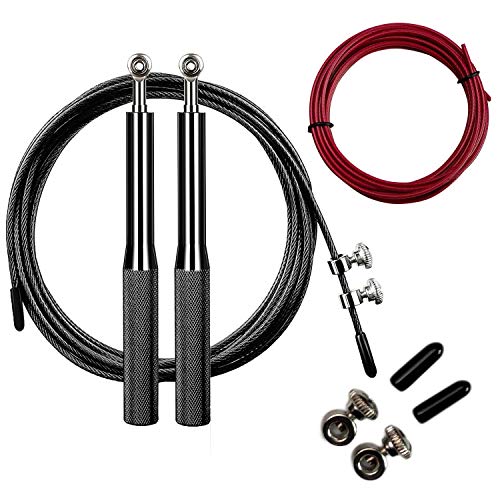 YZLSPORTS Professional Adjustable Steel Wire Jump Rope with Carrying Pouch by Fitness Factor Ergonomic,Durable,Easy to Adjust Premium Jump Rope All Heights and Skill Levels (Black Alloy)