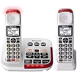 Panasonic KX-TGM420W Amplified Cordless Phone with Digital Answering Machine, 2 Handsets, White