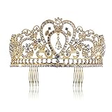 PIXNOR Wedding Bridal Tiara with Comb Rhinestone Crystal Bridal Wedding Tiara Headband Gold