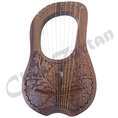 Lyre Harp 10 Metal String Instruments Shesham Wood/Lyra Harp/Lyre Harfe/Case - Thumbnail 4