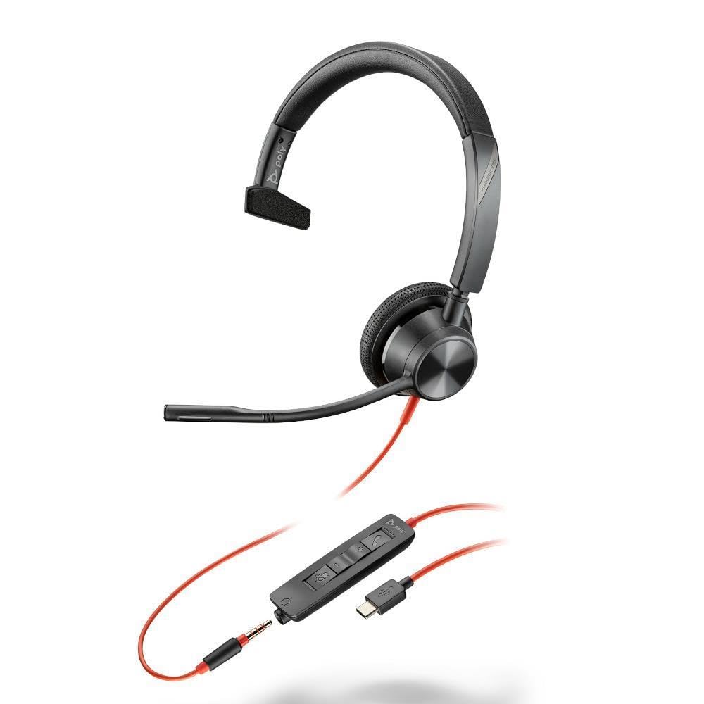 Plantronics – Blackwire 3315 USB-C (Poly) – Wired, Single-Ear (Mono) Headset with Boom Mic – Connect to PC/Mac via USB-C or Mobile/Tablet via 3.5 mm Connector – Works with Teams, Zoom & more