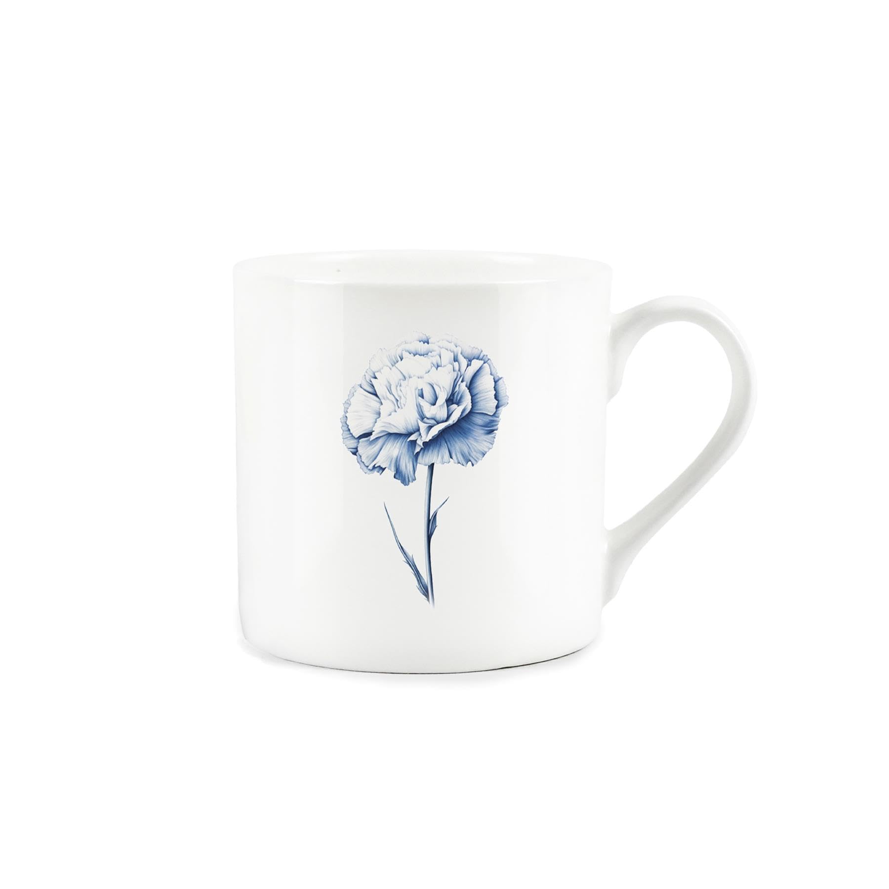 Purely Home Blue Floral Mug - Carnation Flower Illustration Bone China Mug - Tea/Coffee Cup Present/Gift