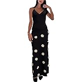 Women's Knit Maxi Dress Spaghetti Strap Floral Dresses Bodycon Knitted Beach Long Dress Backless Swim Cover up Dresses