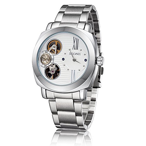 SKONE Classic Steel Skeleton Dial Automatic Mechanical Men's Watch