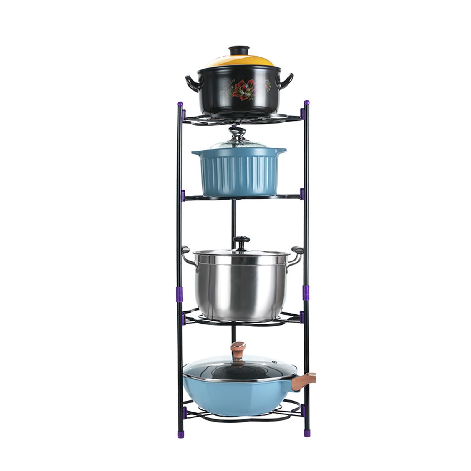 HYPIQQ Pan Stands for Saucepans Stand Pan Stand Kitchen Pans Pots Storage Shelf Organizer Holder Standing Rack Saucepan Stand,Black,4 tiers