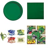 Marvel The Incredible Hulk theme party tableware for 12-16 guests, lunch plates and napkins plus cupcake rings & stickers