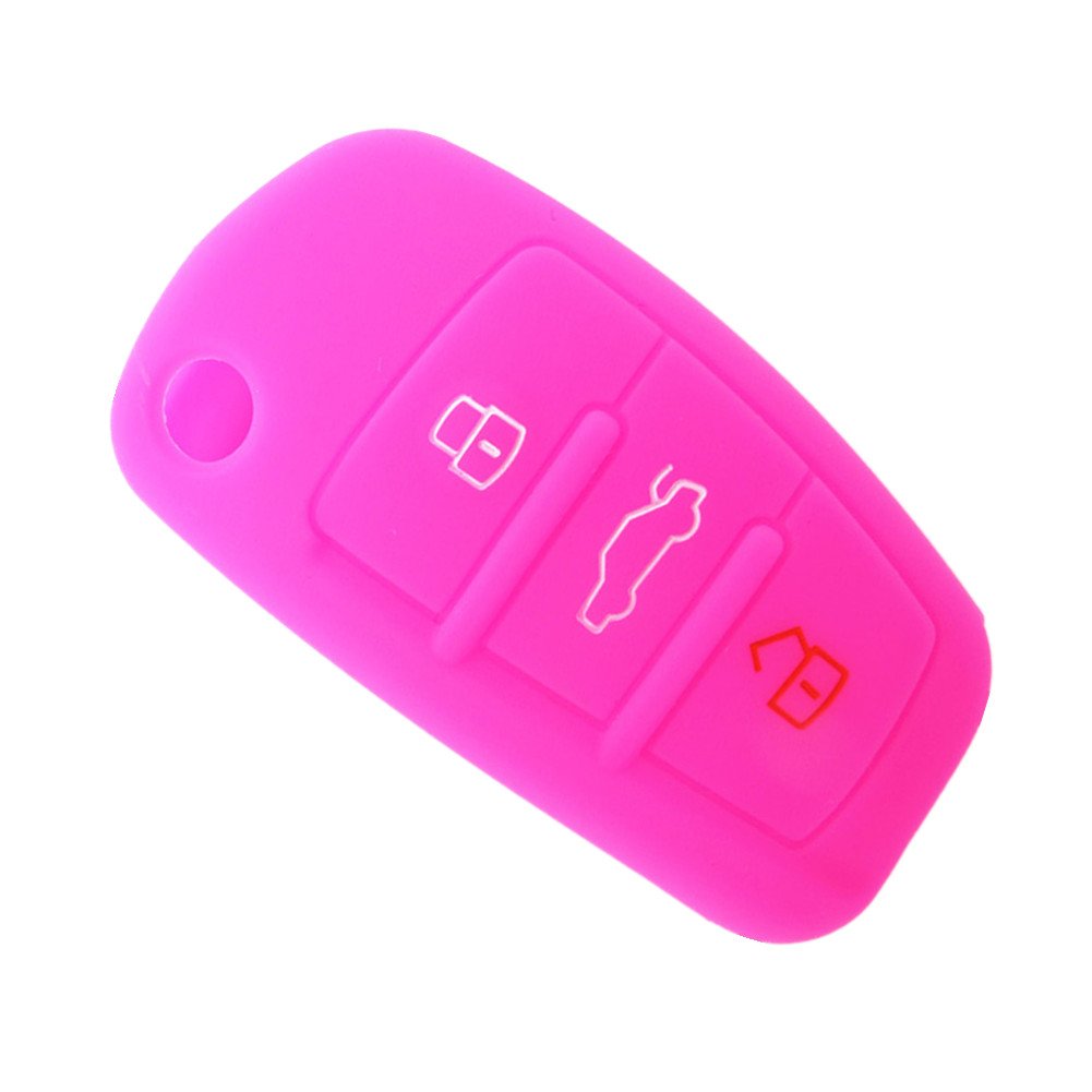 Happyit Silicone Car Remote Key Fob Shell Cover Case for Audi Sline A3 A5 Q3 Q5 A6 C5 C6 A4 B6 B7 B8 TT 80 S6 (Rose Red)
