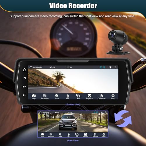 CMAECHO [2026] Motorcycle Dashcam Carplay with Front/Rear Camera, 6.86 Inch HD Touch Screen, IP68, Waterproof Motorcycles with Dual Bluetooth, WiFi, Android Auto, Mirror Link