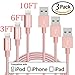 Lightning Cable, KOOWIEN 3PCS 3FT 6FT 10FT 8pin Nylon Braided Extra Long Charging Cable USB Cord Charger for Apple iPhone 6s, 6s+, 6+, 6,iPhone 7, 7plus, iPad Mini,Air,Pro,iPad5,iPod (Rose Gold)