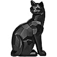 Torre & Tagus Carved Angle Sitting Black Cat Statue - Geometric Modern Room Decor Figurine Sculpture for Home Office as Table Shelf Desk Entryway Mantle Decor, Perfect for Animal & Pet Lovers, 9" H