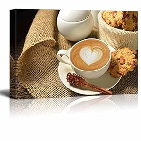 Canvas Prints Wall Art - a Cup of Cafe Latte and Cookies | Modern Wall Decor/Home Art Stretched Gallery Canvas Wraps Giclee Print & Ready to Hang - 12" x 18"