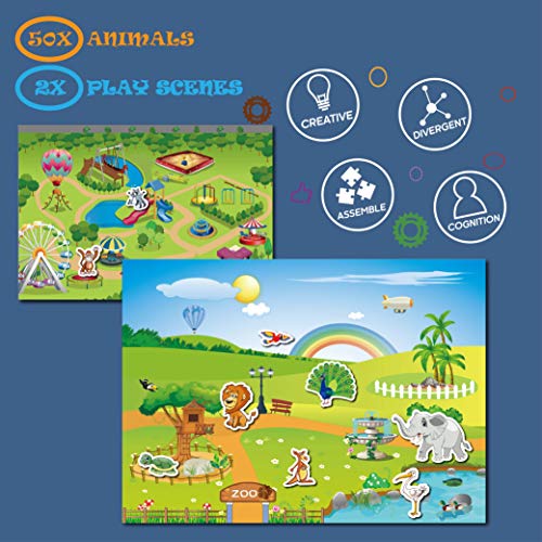 Magnetic Portable Playboard Cute Zoo Ainimal Magnets Create Scene for Learning Travel Toy (51 Pcs)