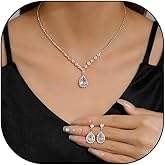 JczR.Y Rhinestone Tennis Necklace Earring Set Zircon Crystal Teardrop Pendant Necklaces Rhinestone Bridal Necklace Earrings for Women Wedding Gowns Prom Statement Jewelry Set
