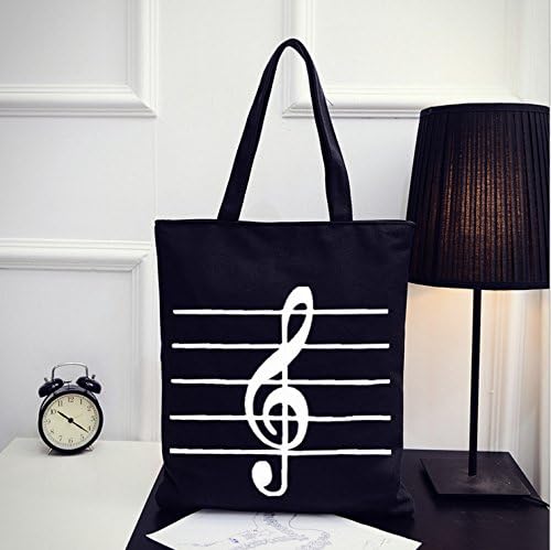 HOODDEAL Women's Girls' Music Symbols Print Canvas Tote Shopping Handbags Shoulder Bags