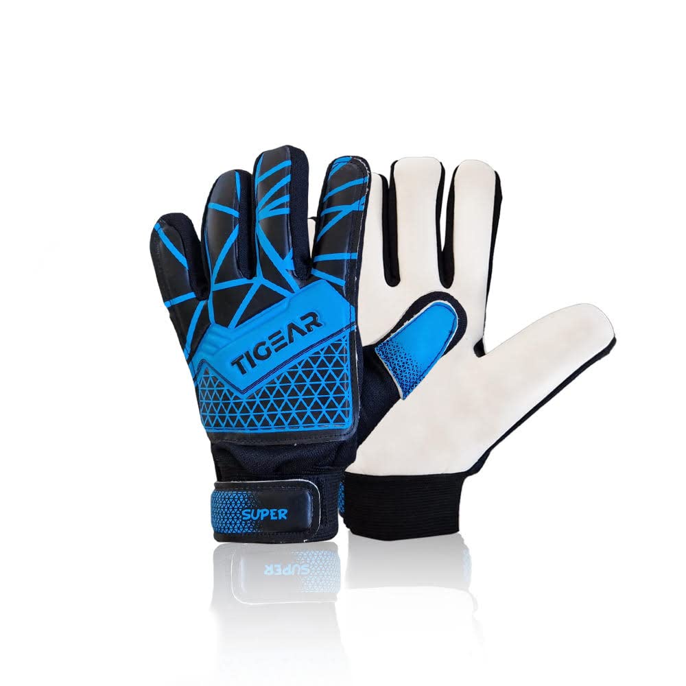 TIGEAR Junior Goalkeeper Gloves with Super Grip Latex & Palm Protection Designed for Unisex Young Goalie Keepers (Blue, X Small - 4)