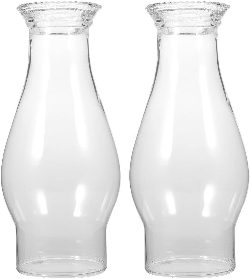 Oil Lamps & Accessories - Glass Lamp Shade 2pcs Oil Lamp Globe Hurricane Lamp Replacement Glass Clear Crimped Top Chimney Kerosene Lamp Shade Glass Oil Lamp Chimney Hurricane Vintage Lamp Shade
