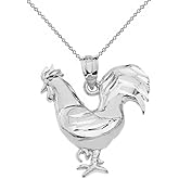 Animal Kingdom Polished 925 Sterling Silver Lucky Rooster Pendant Necklace