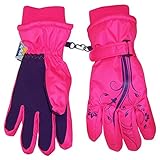 N'Ice Caps Girls Thinsulate and Waterproof Ski Gloves with Flower Tattoo Print (8-10yrs, Neon Pink/Purple)