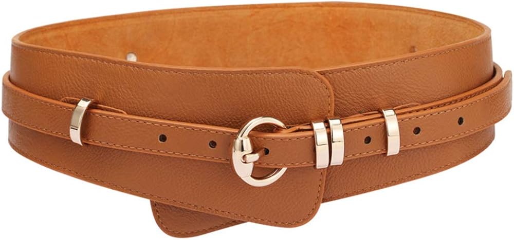 ICSTH Womens Obi Belt Vintage Leather + Genuine Leather Elastic Waist Belt Fashion Wide Belts