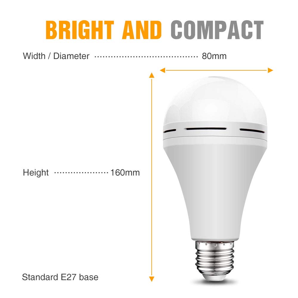 4 Pack Rechargeable Emergency LED Bulb 1200mAh 15W 80W Equivalent 6000K Battery Operated Light Bulb E27 with Hook for Power Outage Camping Tent Hurricane
