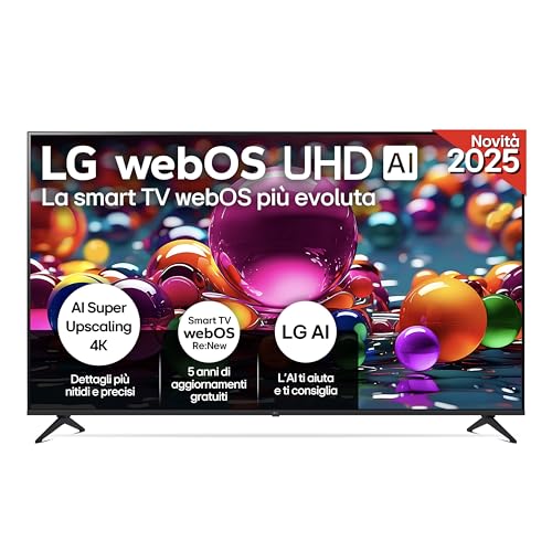 LG webOS UHD AI UA75 TV 75 pollici, Smart TV 4K Ultra HD, Processore α7 Gen8, webOS con AI, Filmmaker mode, HDR10, Gaming con VRR 4K@60Hz, Game Optimizer, Wi-Fi, 75UA75006LA 2025