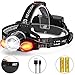 ZUKVYE Rechargeable LED headlamp, Super Bright LED Headlight Flashlight 6000 Lumen Zoomable Waterproof Red for Cycling, Running, Dog Walking, Camping, Hiking, Fishing, Night Reading and DIY Works