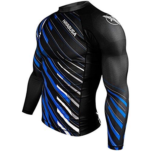Hayabusa Metaru Charged Long Sleeve Brazilian Jiu Jitsu Rash Guard Shirt (Black/Blue, XXL)