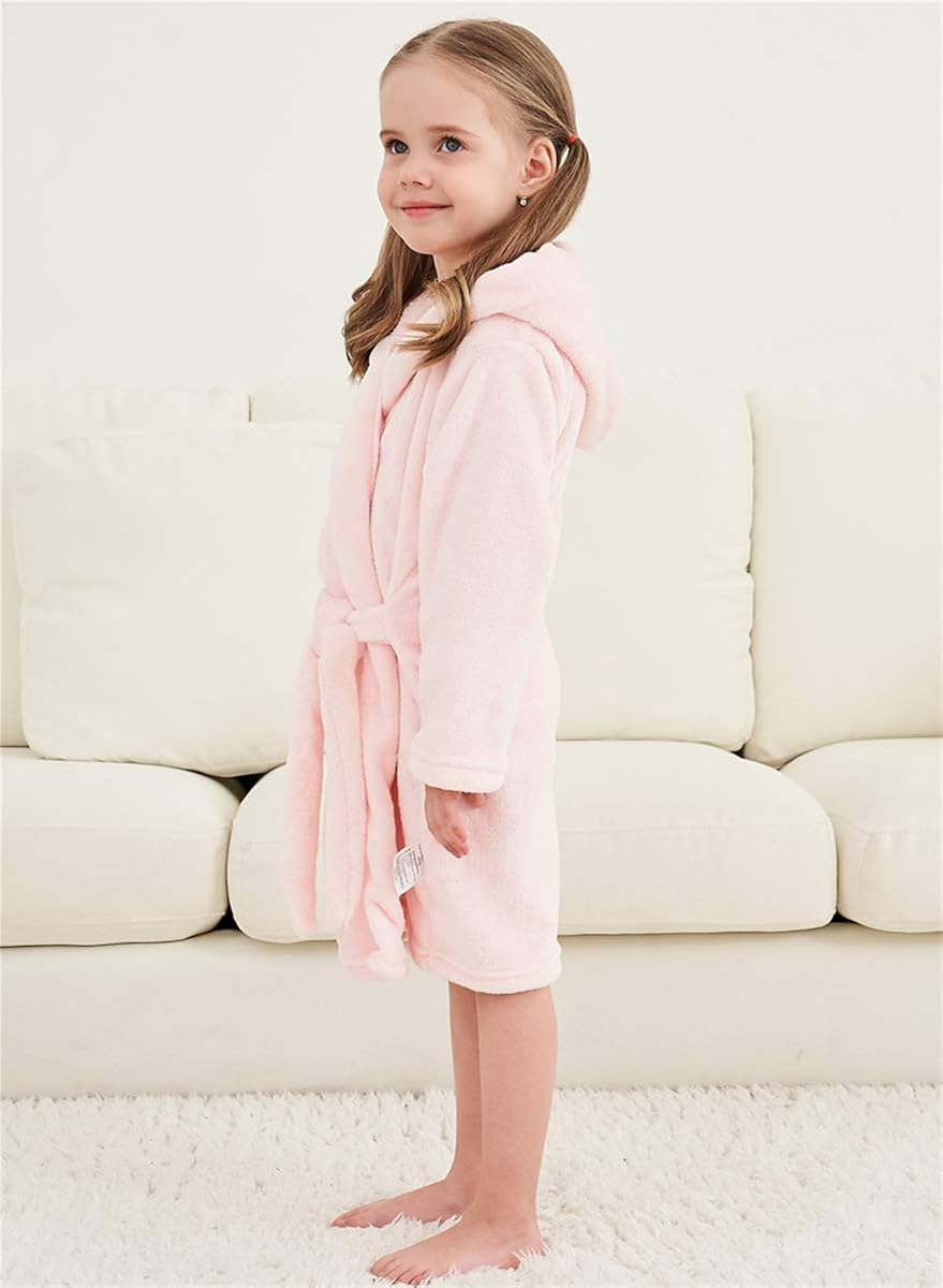 Betusline Kids Girls Boys Solid Soft Fleece Hooded Bathrobe Robe, 2T - 18 Years: Clothing