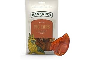 HANK AND ROY LLC Hank & Roy Pig Ears for Dogs, All-Natural, Single-Ingredient, Long Lasting, Easily Digestible Whole Pig Ear Dog Treats, Antibiotic and Hormone Free, Individually Wrapped for Odor Control and Freshness