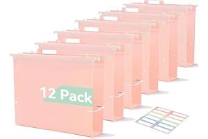 SortRax Plastic Hanging File Folders, 2'' Fixed Width, No Support Insert Needed, Heavy Duty File Folders for Filing Cabinet, Insertable Tabs, Letter Size, Pink Colors - 12 Pack