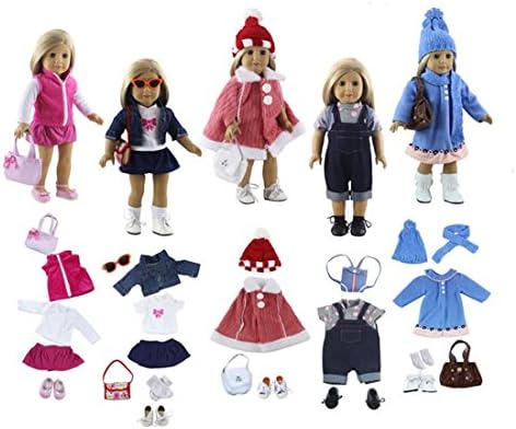 HongShun Lot 25 Item Doll Outfit=Doll Clothes+Doll Shoes+Doll Bag+Doll Socks+Doll Accessories for 18 Inch American Girl Doll Casual Wear Outfit