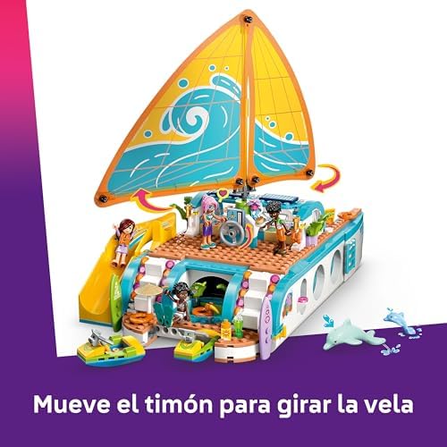 Friends Aventura en el Barco de Viaje - Barco de Juguete con Vela - 4 Mini Muñecos, 2 Figuras de Delfines y Accesorios Inc. Motos de Agua - Regalo de Cumpleaños para Niñas de 8+ Años 42664