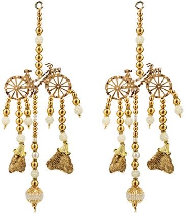 Fabric and Lace Gold Ethnic Hanging Latkans(Pack of 2)