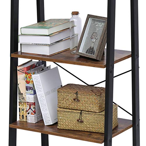 image for KINGSO Industrial Ladder Shelf 4-Tier Shelves Vintage Rustic Storage R