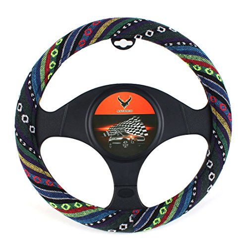15 inch New Baja Blanket Car Steering Wheel Cover Universal Fit Most Cars Bell Automotive Blue Ethnic Style Coarse Flax Cloth