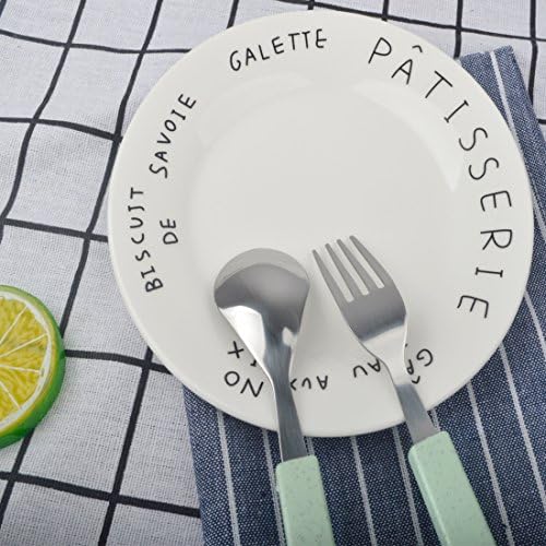 18/10 Stainless Steel Child Tableware Set Silver Cutlery Set Silverware Dinner Utensils Spoon Fork Set with Travel Case for Kids Toddlers (Green)