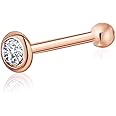 Massete 18k 14k Gold Nose Ring - 20g Nose Stud, Hypoallergenic Threadless Piercings for Women Men, Yellow White Rose Real Gold Standard or Long Nose Rings Studs, CZ or Ball Nose Piercing Jewelry