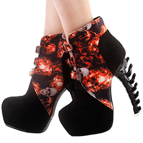 SHOW-STORY-Black-Skull-in-Fire-Strappy-Buckle-High-top-Bone-High-Heel-Platform-Ankle-BootsLF80664