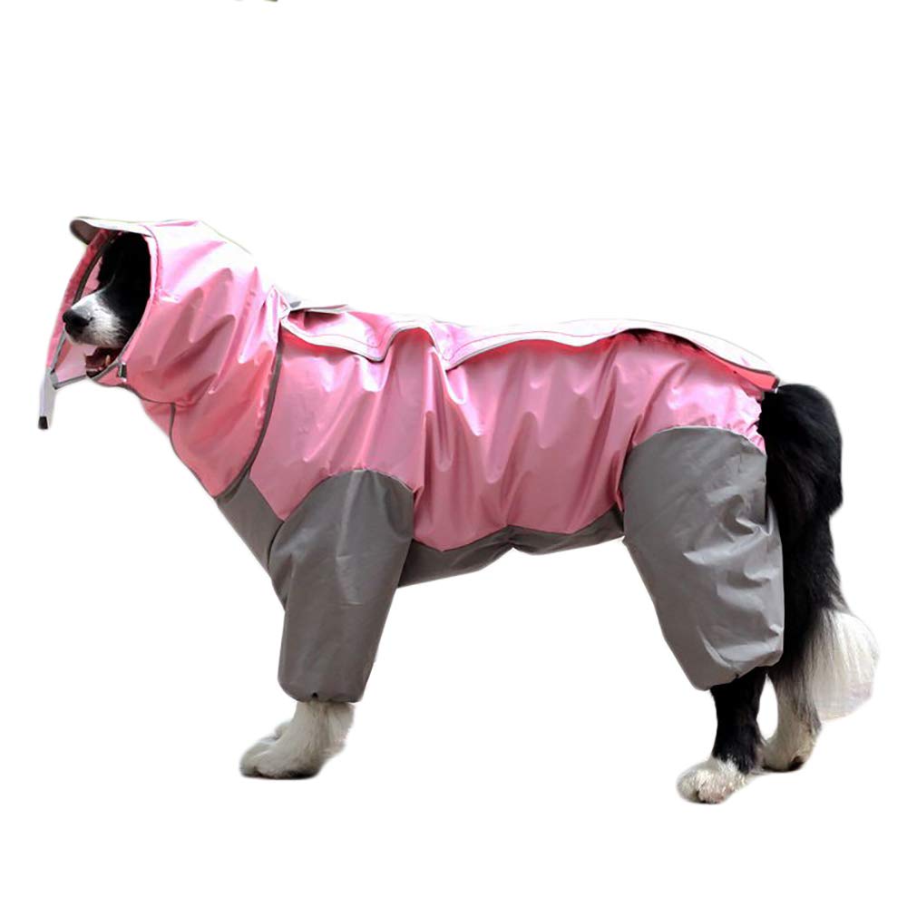 TFENG Dog Raincoat with Removable Hoodie, Outdoor Adjustable Drawstring, Magic Tape Waterproof Rain Jacket with Hood Collar Hole Pink Size 16