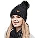 Womens Pom Pom Beanie Winter Hat Stretch Soft Knit Skull Ski Cap, Best Gifts for Birthday, Holiday Black