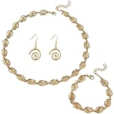 NewZenro Vintage Spiral Swirl Choker Necklace Bracelets Dangle Drop Earrings Sets Dainty Boho Unique Gold/Silver Plated Link Chain Adjustable Bracelet Fashion Trendy Jewelry