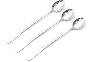 3Pcs Stainless Steel Long Handle Mixing Spoon, 19.5x3x1cm/7.7x1.2x0.4in Long Handle Iced Teaspoon Cocktail Coffee Tea Stirrer