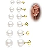 Senteria 925 Sterling Silver Pearl Earrings Studs Set Hypoallergenic Small Stud Earrings Lightweight Shiny Earrings Studs for Women 6 Pairs 3-10MM