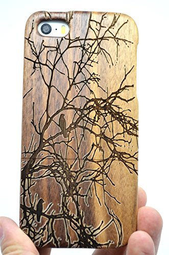 RoseFlower® Luxus Holz Schutzhülle für iPhone SE/iPhone 5S / iPhone 5 (10,2 cm (4 Zoll) - Walnuss Baum - Natürliche Handgemac