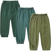 GFQLONG Toddler Boy Girl Plain Color Cotton Linen Bloomers Harem Pants Baby for Summer Fall,3pc-Green,1-2T