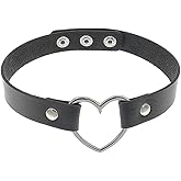 ReNext Gothic Punk Choker,PU Leather Short Necklace with Heart Shape Connector (Black)